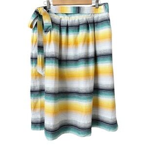 GAP Size 14 Blue Multi Color Ombre Stripe Cotton Linen Tie Waist A Line Skirt